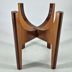 MCM Mid Century Modern style Orb Paperweight stand wood display base pedestal